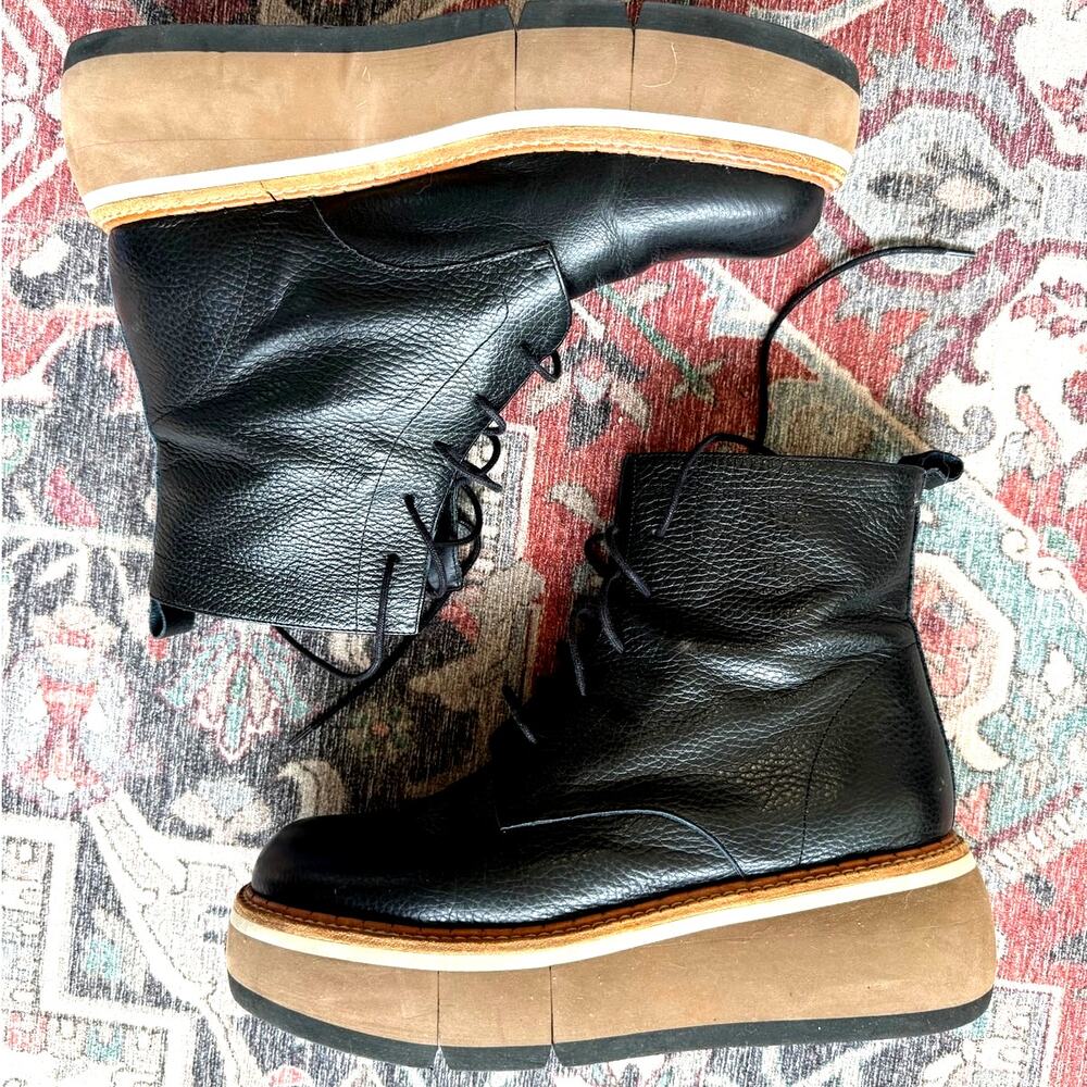 Paloma Barcelo Bootie Platform Leather Lace Up Black Brown Size 40